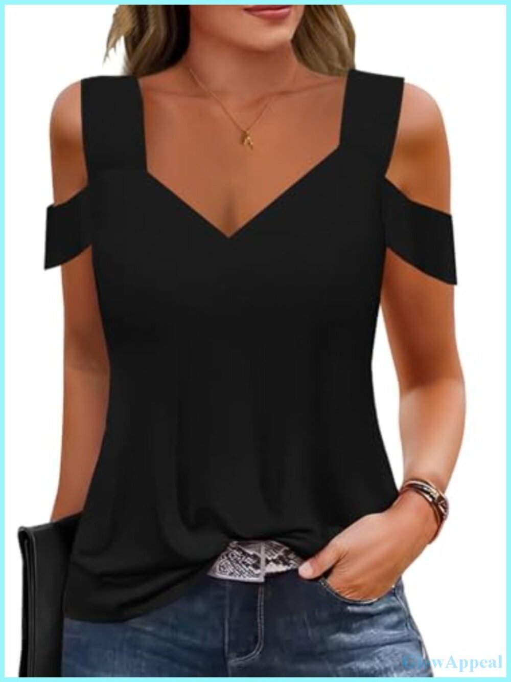 Cold Shoulder Summer Top Short Sleeve V Neck Casual Blouse